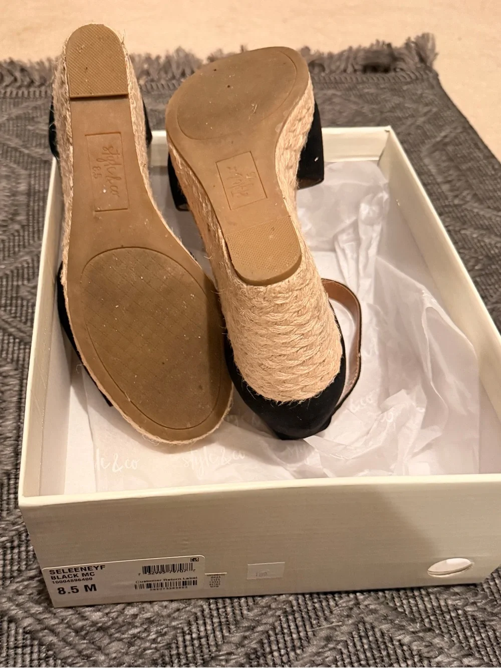 Style & Co. Black Suede Open-Toe Ankle-Strap Wedges